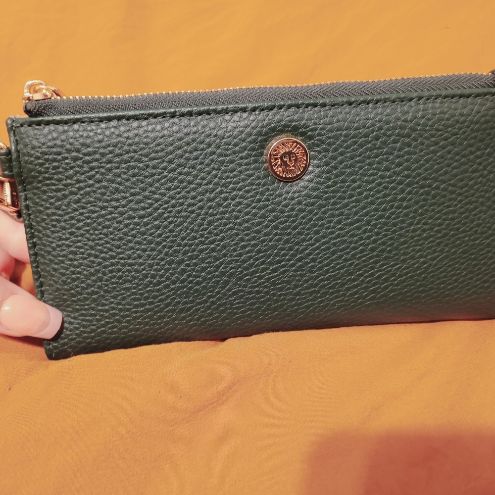 Anne Klein Dark Green Wallet with Gold Accents